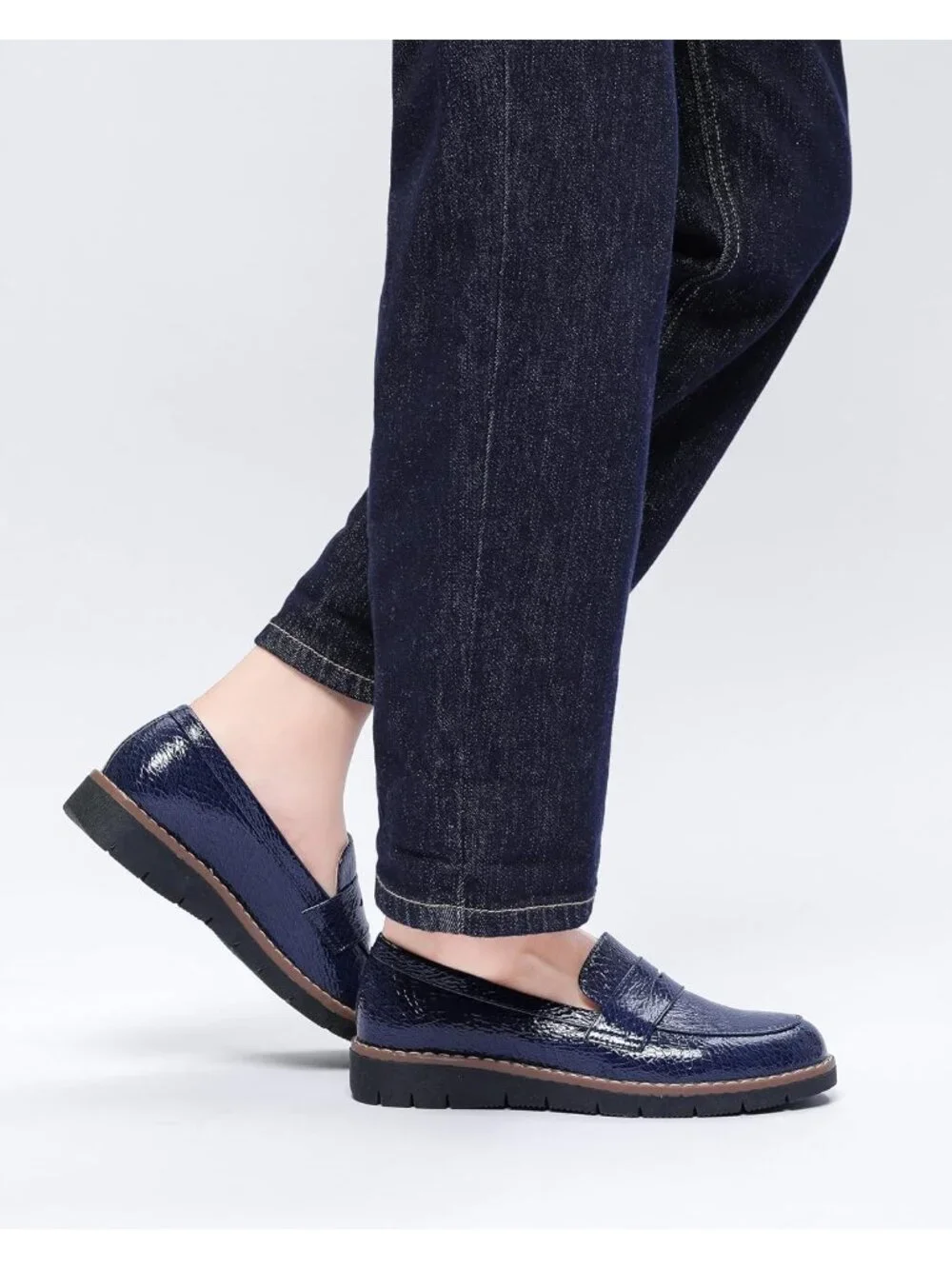 🆕Women's Dark Blue Round Toe Platform Chunky Heeled Loafers Business Shoes